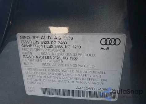 2017 Audi Q5 2.0T Premium z USA, uszkodzony, nr VIN WA1L2AFP8HA086997